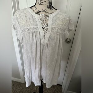 Lucky Brand Cream Short Sleeve Tie Front Blouse